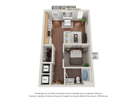 Studio 1 bath 0B Floor Plan at 900 at Cleveland Park, Tennessee